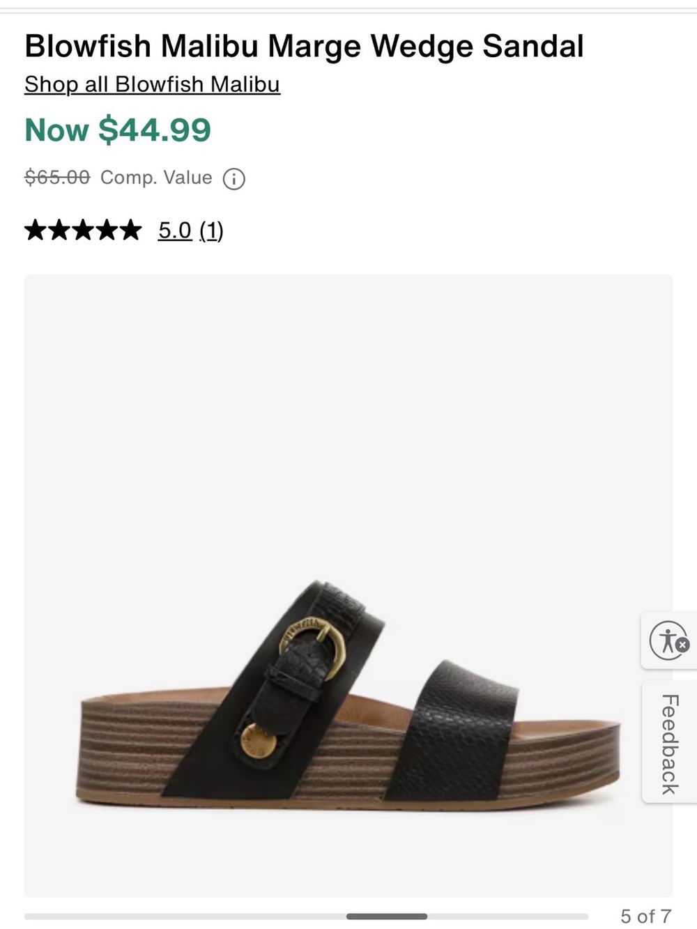 Blowfish Malibu Marge Wedge Sandal in Black with Gold Buckle